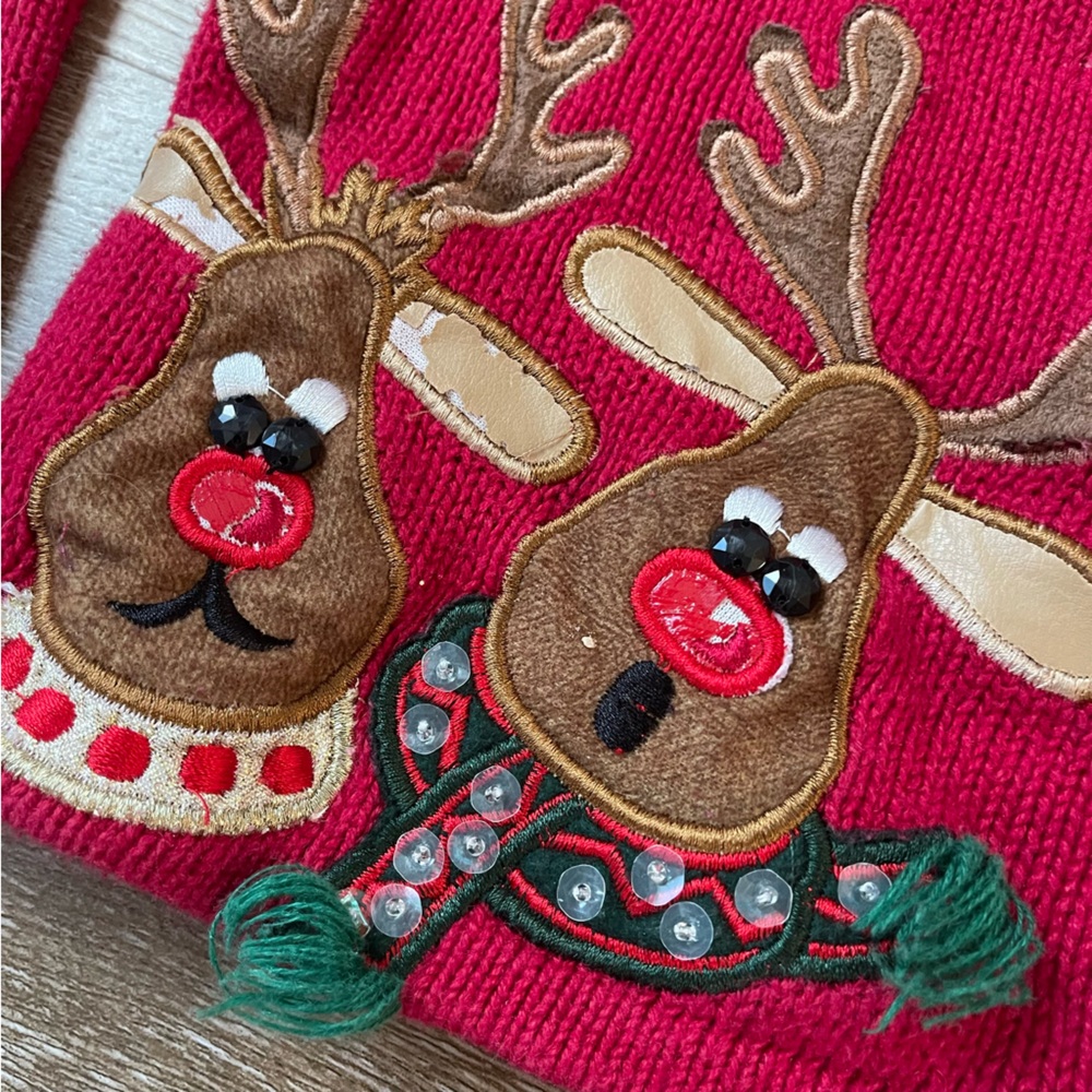 Kids Red Reindeer Holiday Full zip Sweater size M 8/10 - Picture 6 of 7